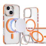 For iPhone 15 Dual-Color Clear Acrylic Hybrid TPU Lens Flip Holder MagSafe Phone Case(Orange)
