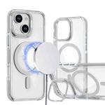 For iPhone 15 Dual-Color Clear Acrylic Hybrid TPU Lens Flip Holder MagSafe Phone Case(Grey)