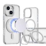 For iPhone 15 Plus Dual-Color Clear Acrylic Hybrid TPU Lens Flip Holder MagSafe Phone Case(Grey)