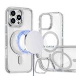 For iPhone 15 Pro Dual-Color Clear Acrylic Hybrid TPU Lens Flip Holder MagSafe Phone Case(Grey)