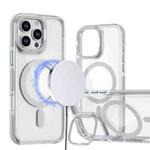 For iPhone 15 Pro Max Dual-Color Clear Acrylic Hybrid TPU Lens Flip Holder MagSafe Phone Case(Grey)