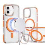 For iPhone 16 Dual-Color Clear Acrylic Hybrid TPU Lens Flip Holder MagSafe Phone Case(Orange)
