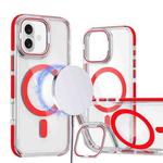 For iPhone 16 Dual-Color Clear Acrylic Hybrid TPU Lens Flip Holder MagSafe Phone Case(Red)