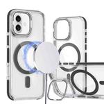 For iPhone 16 Dual-Color Clear Acrylic Hybrid TPU Lens Flip Holder MagSafe Phone Case(Black)