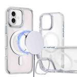 For iPhone 16 Dual-Color Clear Acrylic Hybrid TPU Lens Flip Holder MagSafe Phone Case(White)