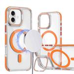 For iPhone 16 Plus Dual-Color Clear Acrylic Hybrid TPU Lens Flip Holder MagSafe Phone Case(Orange)