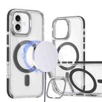 For iPhone 16 Plus Dual-Color Clear Acrylic Hybrid TPU Lens Flip Holder MagSafe Phone Case(Black)