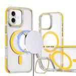 For iPhone 16 Plus Dual-Color Clear Acrylic Hybrid TPU Lens Flip Holder MagSafe Phone Case(Yellow)