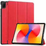 For Huawei Matepad SE 11 Custer Pure Color 3-Fold Holder Smart Leather Tablet Case(Red)