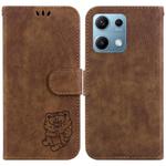 For Redmi Note 14S 4G Little Tiger Embossed Leather Phone Case(Brown)