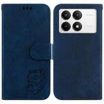 For Xiaomi Poco F6 Pro Little Tiger Embossed Leather Phone Case(Dark Blue)