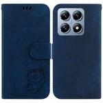 For Xiaomi 14T Pro Little Tiger Embossed Leather Phone Case(Dark Blue)