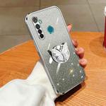 For Realme 5 Pro Plated Gradient Glitter Butterfly Holder TPU Phone Case(Silver)