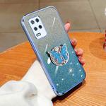 For Realme 8 Plated Gradient Glitter Butterfly Holder TPU Phone Case(Sierra Blue)