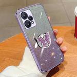 For Realme 9 Pro+ Plated Gradient Glitter Butterfly Holder TPU Phone Case(Purple)