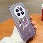 For Realme 12 Pro+ Plated Gradient Glitter Butterfly Holder TPU Phone Case(Purple)