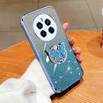 For Realme 12+ Plated Gradient Glitter Butterfly Holder TPU Phone Case(Sierra Blue)