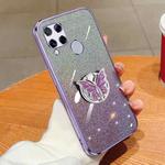 For Realme Narzo 30A Plated Gradient Glitter Butterfly Holder TPU Phone Case(Purple)