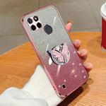 For Realme C21Y Plated Gradient Glitter Butterfly Holder TPU Phone Case(Pink)