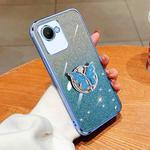 For Realme C30s Plated Gradient Glitter Butterfly Holder TPU Phone Case(Sierra Blue)