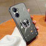 For Realme C33 Plated Gradient Glitter Butterfly Holder TPU Phone Case(Black)