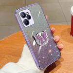 For Realme C35 Plated Gradient Glitter Butterfly Holder TPU Phone Case(Purple)