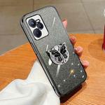 For Realme C35 Plated Gradient Glitter Butterfly Holder TPU Phone Case(Black)