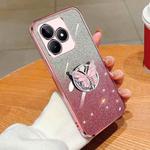 For Realme C53 Plated Gradient Glitter Butterfly Holder TPU Phone Case(Pink)