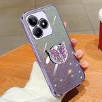 For Realme C53 Plated Gradient Glitter Butterfly Holder TPU Phone Case(Purple)