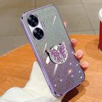 For Realme C55 Plated Gradient Glitter Butterfly Holder TPU Phone Case(Purple)