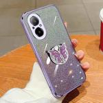 For Realme C67 4G Plated Gradient Glitter Butterfly Holder TPU Phone Case(Purple)