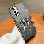 For Realme GT 5G Plated Gradient Glitter Butterfly Holder TPU Phone Case(Black)