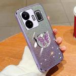For Realme GT Neo5 Plated Gradient Glitter Butterfly Holder TPU Phone Case(Purple)
