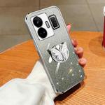 For Realme GT Neo5 Plated Gradient Glitter Butterfly Holder TPU Phone Case(Silver)