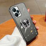 For Realme V25 Plated Gradient Glitter Butterfly Holder TPU Phone Case(Black)