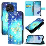 For Honor X30 2021 / X9 4G / 5G 3D Painting Horizontal Flip Leather Phone Case(Golden Butterfly)