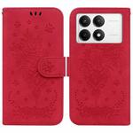 For Redmi K70 / K70 Pro Butterfly Rose Embossed Leather Phone Case(Red)