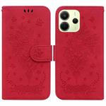 For Redmi Note 14 4G 163.25mm Butterfly Rose Embossed Leather Phone Case(Red)