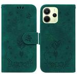 For Redmi Note 14 4G 164.84mm Butterfly Rose Embossed Leather Phone Case(Green)