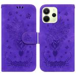 For Redmi Note 14 4G 164.84mm Butterfly Rose Embossed Leather Phone Case(Purple)