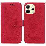 For Redmi Note 14 4G 164.84mm Butterfly Rose Embossed Leather Phone Case(Red)