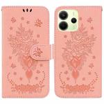 For Redmi Note 14 4G 164.84mm Butterfly Rose Embossed Leather Phone Case(Pink)