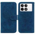 For Xiaomi Poco F6 Pro Butterfly Rose Embossed Leather Phone Case(Blue)
