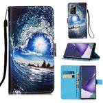 For Samsung Galaxy Note20 Ultra Colored Drawing Pattern Plain Weave Horizontal Flip Leather Case with Holder & Card Slot & Wallet & Lanyard(Waves And Sun)