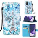 For Samsung Galaxy Note20 Ultra Colored Drawing Pattern Plain Weave Horizontal Flip Leather Case with Holder & Card Slot & Wallet & Lanyard(Tower Butterfly)