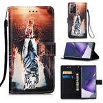 For Samsung Galaxy Note20 Ultra Colored Drawing Pattern Plain Weave Horizontal Flip Leather Case with Holder & Card Slot & Wallet & Lanyard(Cats And Tigers)