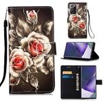 For Samsung Galaxy Note20 Ultra Colored Drawing Pattern Plain Weave Horizontal Flip Leather Case with Holder & Card Slot & Wallet & Lanyard(Roses On Black)