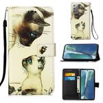 For Samsung Galaxy Note20 Colored Drawing Pattern Plain Weave Horizontal Flip Leather Case with Holder & Card Slot & Wallet & Lanyard(Cat Looking)