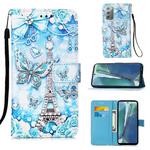 For Samsung Galaxy Note20 Colored Drawing Pattern Plain Weave Horizontal Flip Leather Case with Holder & Card Slot & Wallet & Lanyard(Tower Butterfly)