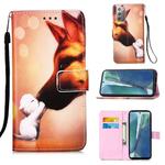 For Samsung Galaxy Note20 Colored Drawing Pattern Plain Weave Horizontal Flip Leather Case with Holder & Card Slot & Wallet & Lanyard(Hound Kiss)